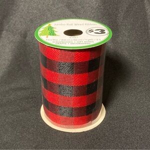 ❤️‍🔥 Jumbo Roll Red And Black Checked Wire Edge Craft Ribbon 4” x 144”